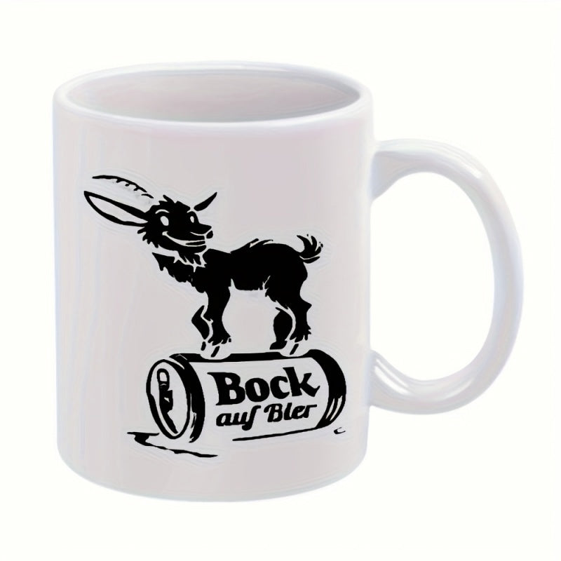 Tailorly White Ceramic 11 oz Mug - Cartoon Black Goat Standing On Top Of A Beer Can Goat