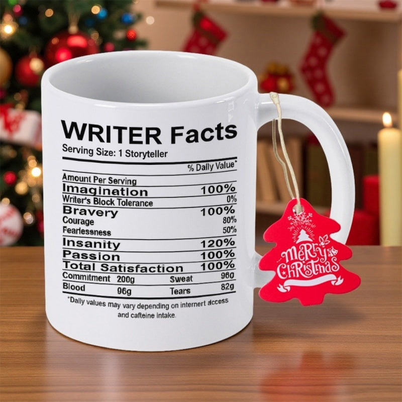 Tailorly White Ceramic 11 oz Mug - Writer Facts Serving Size Storyteller Minimalist Nutrition Facts Label Style With Creative Descriptions On Ceramic Mug