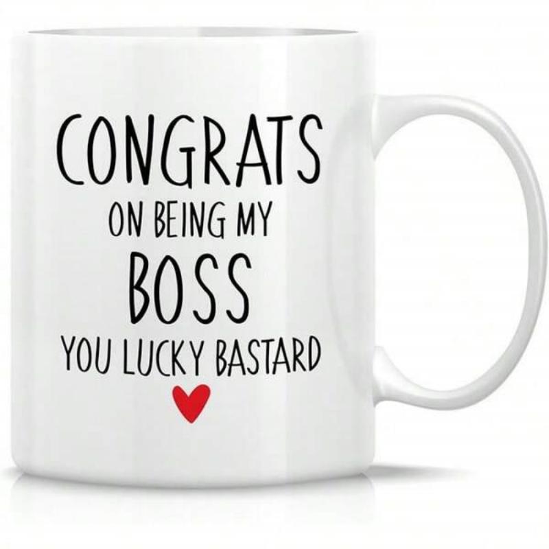 Tailorly White Ceramic 11 oz Mug - Congrats On Being My Boss You Lucky Bastard Minimalist With A Small Vibrant Red Heart Mug