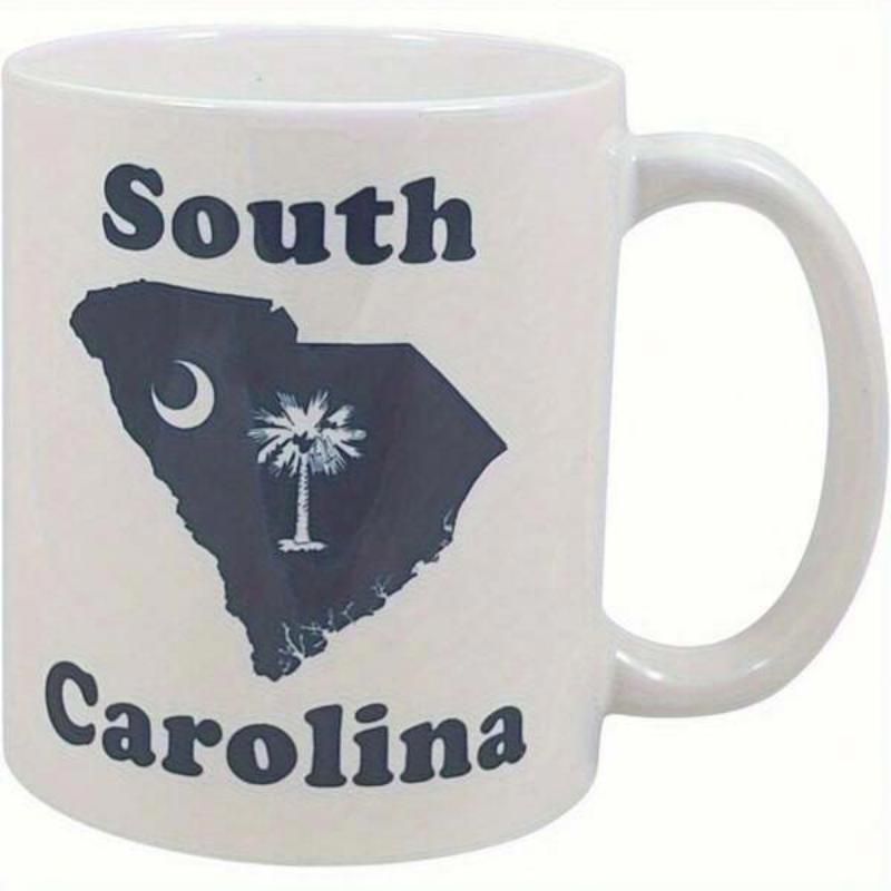 Tailorly White Ceramic 11 oz Mug - South Carolina Rustic State Outline With Silhouette Of Palmetto Tree And Crescent Moon Map