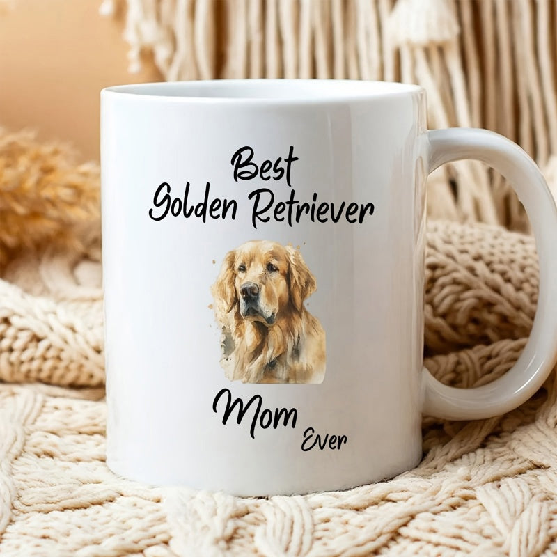 Tailorly White Ceramic 11 oz Mug - Best Golden Retriever Mom Ever Majestic Golden Fur Realistic Portrait With Kind Eyes And Soft Expression Golden Retriever