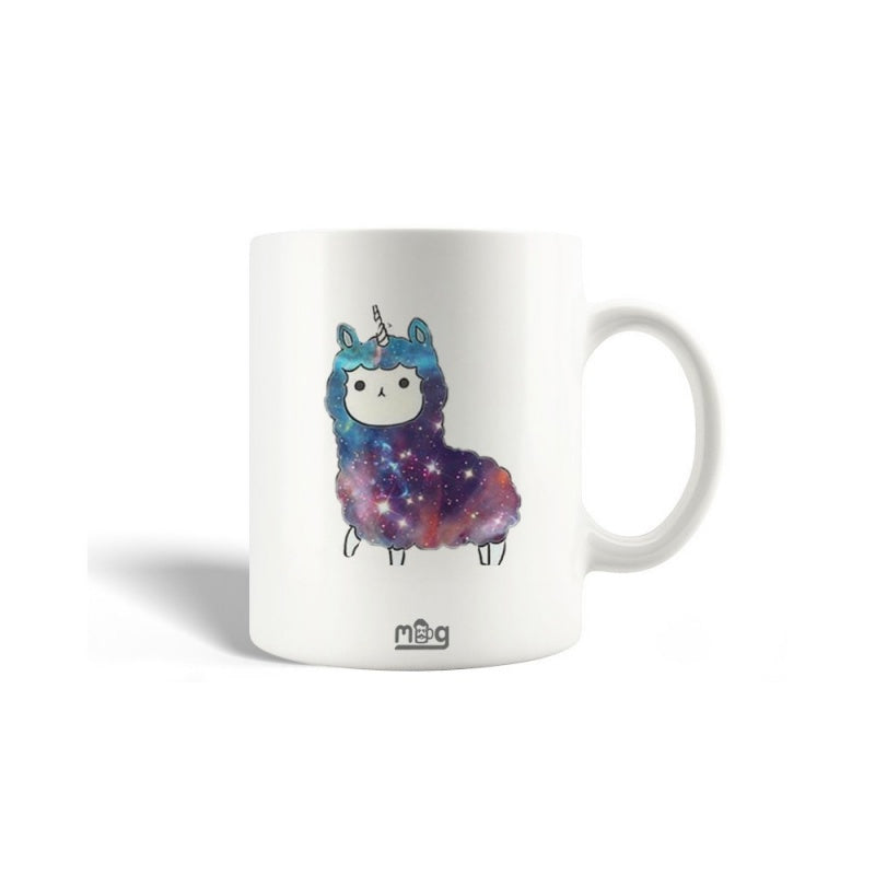 Tailorly White Ceramic 11 oz Mug - Cute Mythical Creature With Galaxy Patterns And Sparkling Stars Alpacorn