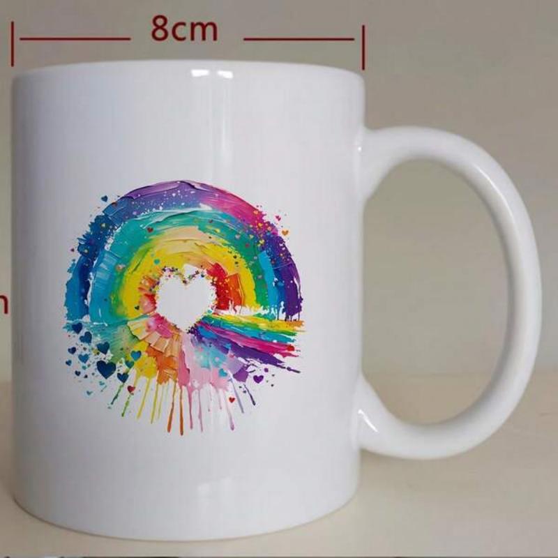 Tailorly White Ceramic 11 oz Mug - Colorful Artistic Rainbow Splash Effect Surrounding A Small Hollow Center Heart