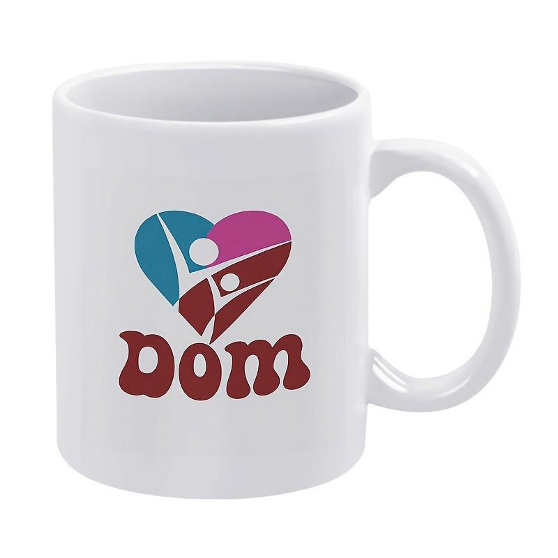 Tailorly White Ceramic 11 oz Mug - Mom Teal And Pink Colorful Logo Featuring Abstract Family Figures Heart