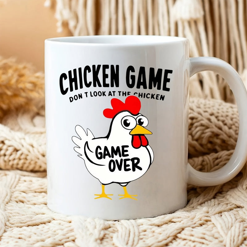 Tailorly White Ceramic 11 oz Mug - Chicken Game Don't Look At The Chicken Game Over Funny White Cartoon Bird With Bright Red Comb Chicken