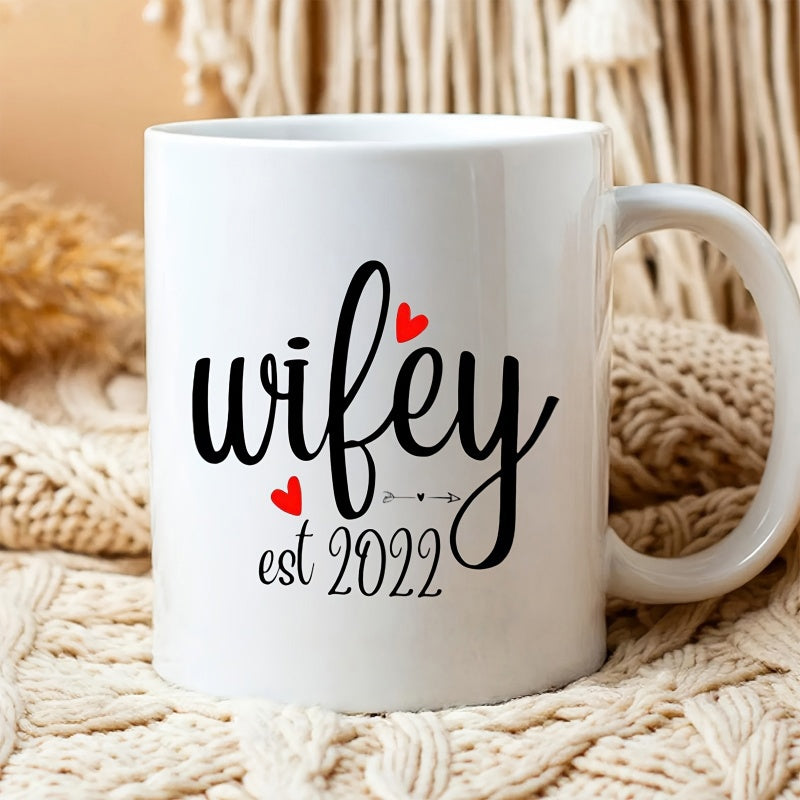 Tailorly White Ceramic 11 oz Mug - Wifey Est 2022 Minimalist Script Design Featuring Small Red Hearts And Elegant Decorative Arrow Mug