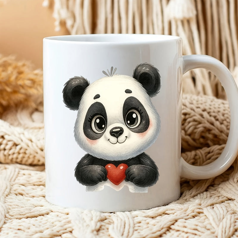Tailorly White Ceramic 11 oz Mug - Adorable Baby Panda Holding A Red Heart With Soft Round Features Panda