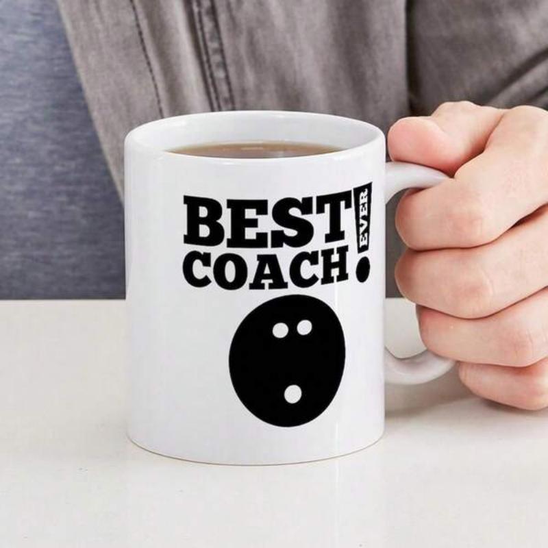 Tailorly White Ceramic 11 oz Mug - Best Coach Ever Sleek Black Professional Sports Equipment With Finger Holes Design Bowling Ball