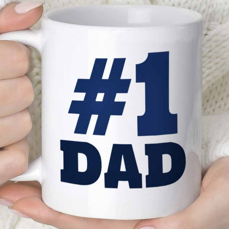 Tailorly White Ceramic 11 oz Mug - Dad Bold Navy Blue Athletic Style Typography Featuring Large Numeric Symbol Dad