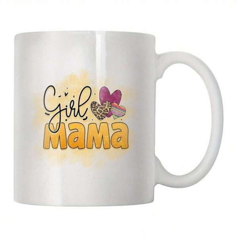 Tailorly White Ceramic 11 oz Mug - Girl Mama Vibrant Leopard Print Heart And Pink Shapes On Yellow Splash Heart