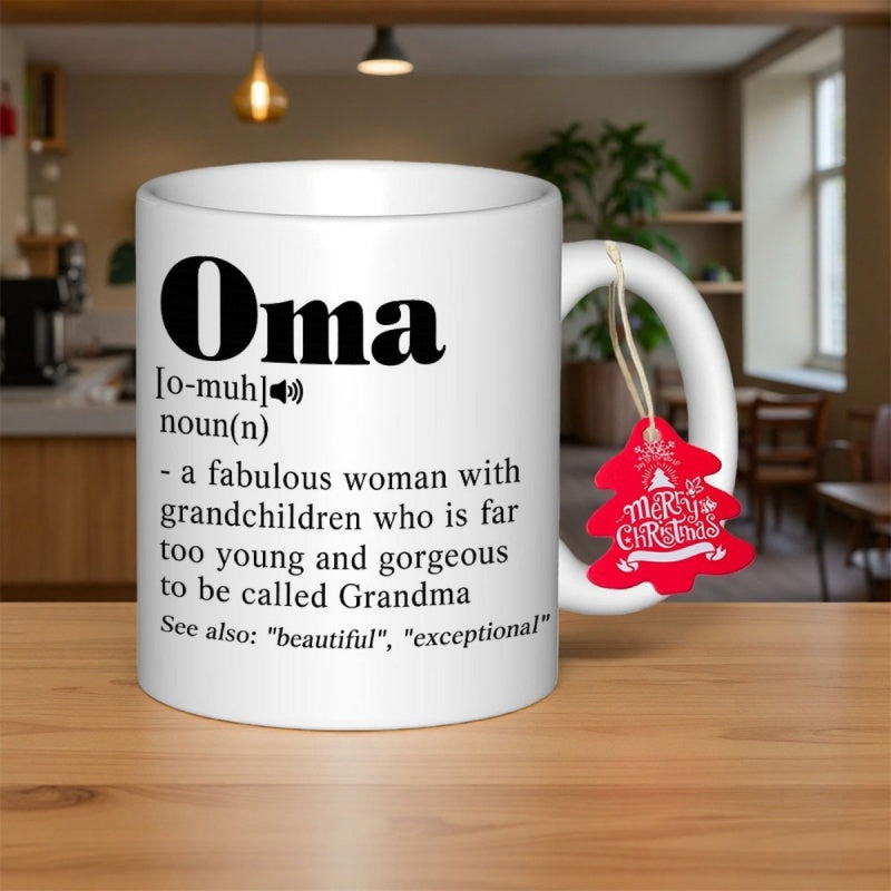 Tailorly White Ceramic 11 oz Mug - Oma Clean Displaying Black Dictionary Style Printed Text Content Mug
