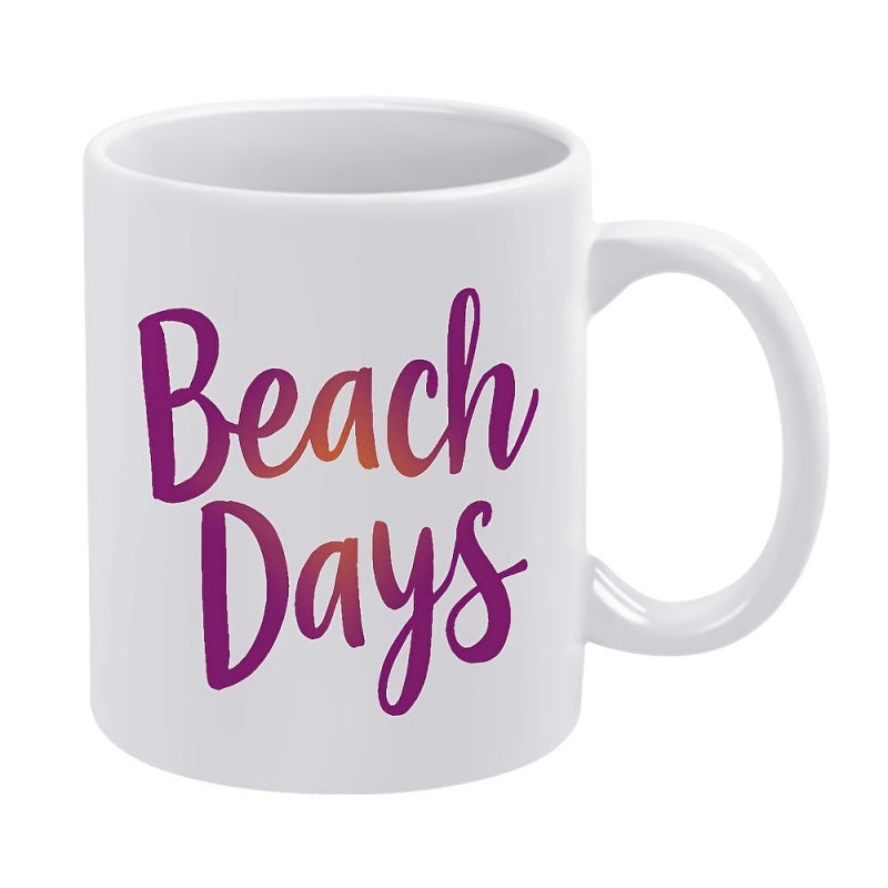 Tailorly White Ceramic 11 oz Mug - Beach Days Vibrant Gradient Colors Flowing In Elegant Script Typography