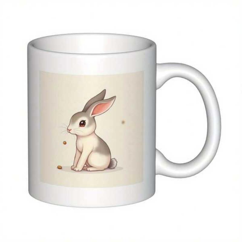 Tailorly White Ceramic 11 oz Mug - Charming Soft Furry Sitting Bunny Surrounded By Tiny Floating Dots Rabbit