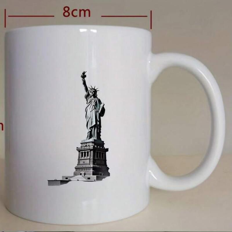 Tailorly White Ceramic 11 oz Mug - Iconic Landmark Of New York Standing Tall On A Pedestal Statue