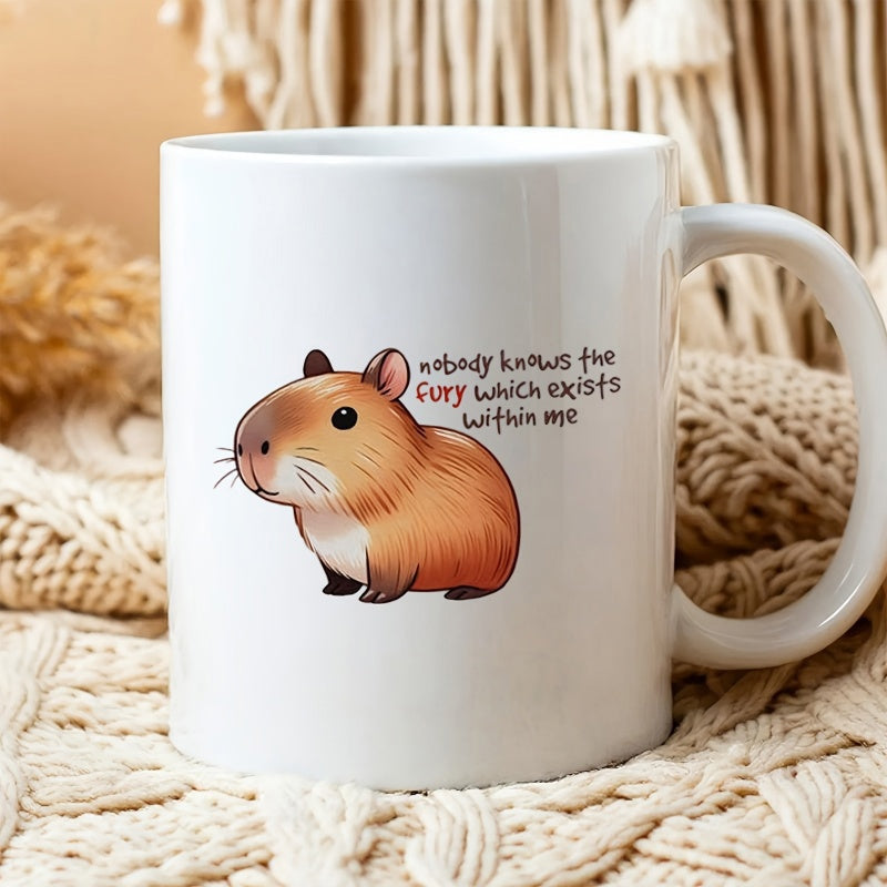 Tailorly White Ceramic 11 oz Mug - Nobody Knows The Fury Which Exists Within Me Cute Brown Furry Rodent Sitting Peacefully In Minimalist Style Capybara