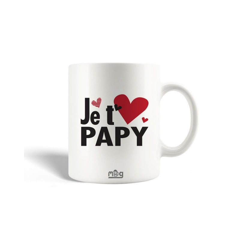 Tailorly White Ceramic 11 oz Mug - Bold Black Lettering With Vibrant Red Hearts On A White Surface Heart