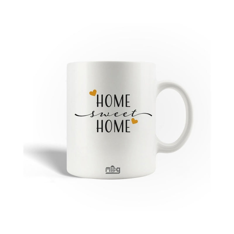 Tailorly White Ceramic 11 oz Mug - Home Sweet Home Minimalist Design With Golden Hearts Accents And Elegant Script Sign