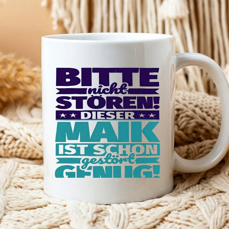 Tailorly White Ceramic 11 oz Mug - Clean White Ceramic Base Featuring Bold Colorful German Typographic Text Mug