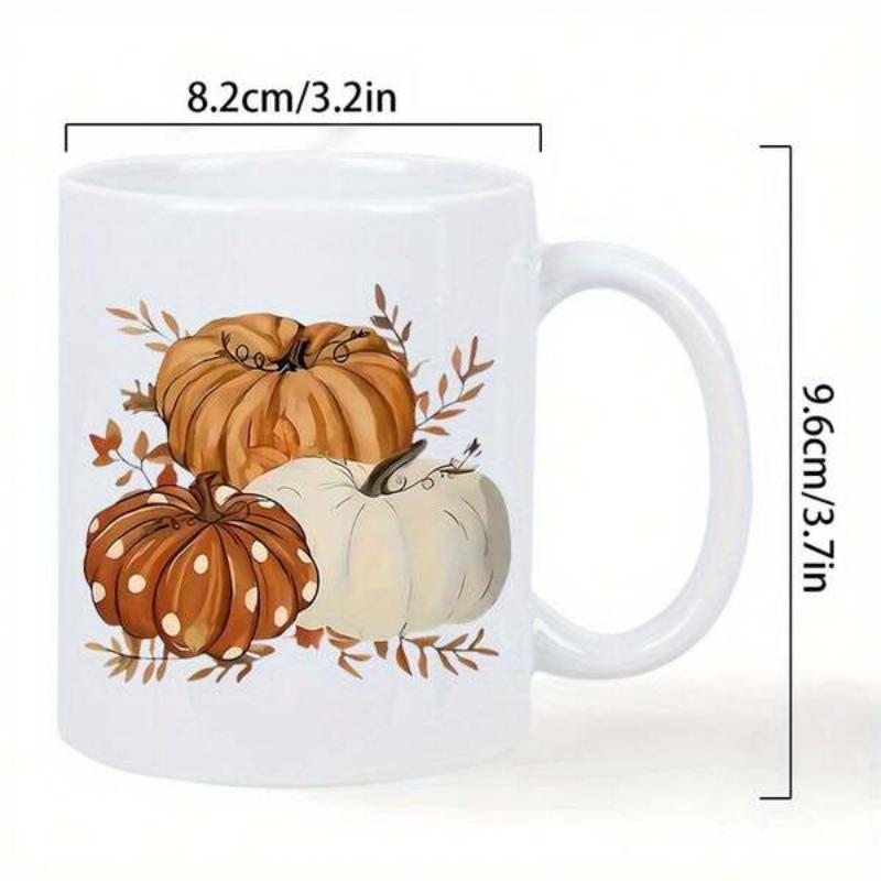 Tailorly White Ceramic 11 oz Mug - Watercolor Autumn Harvest Gathering Among Dried Leaves And Twigs Pumpkin