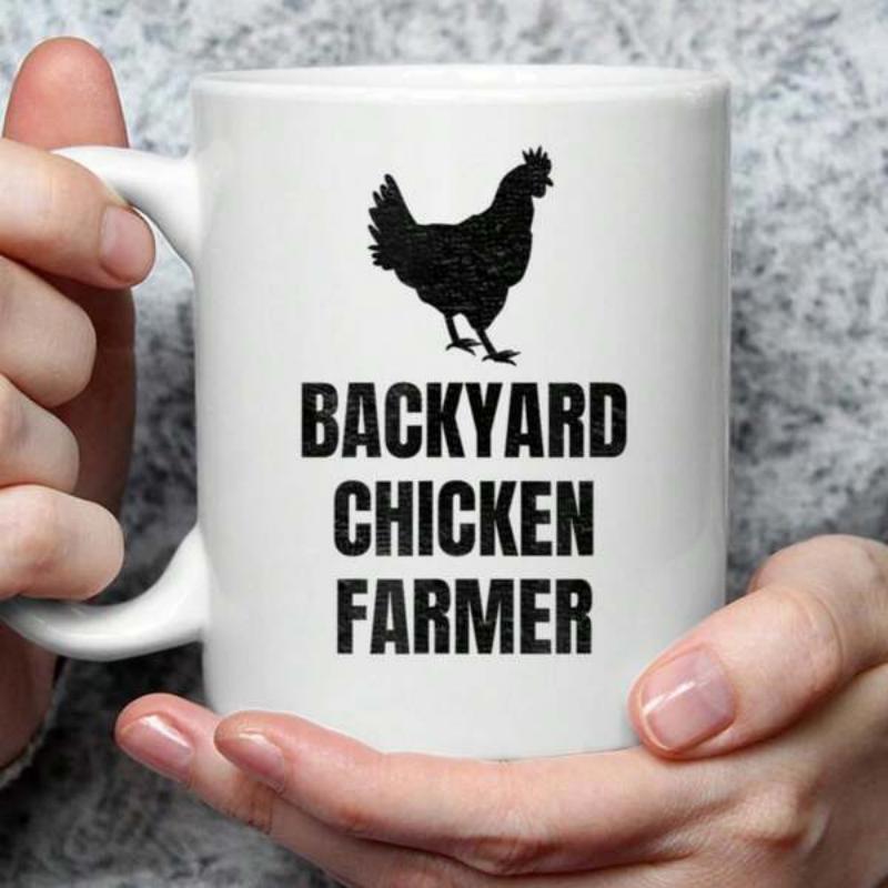 Tailorly White Ceramic 11 oz Mug - Backyard Chicken Farmer Minimalist Solid Black Hen Silhouette Centered Over Bold Industrial Typography Style Chicken
