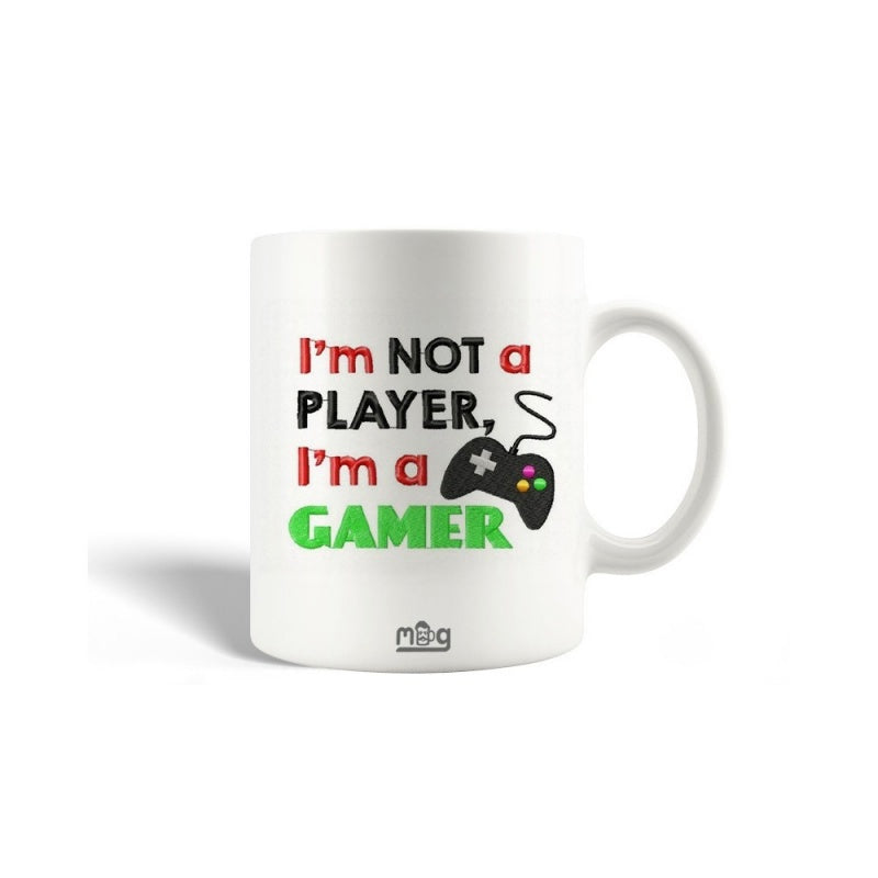 Tailorly White Ceramic 11 oz Mug - I'm Not A Player I'm A Gamer Black Video Game Controller With Wired Cable And Buttons Mug