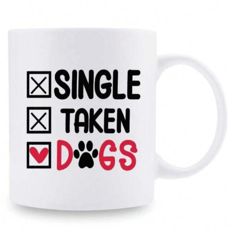 Tailorly White Ceramic 11 oz Mug - Single Taken Dogs Three Checkboxes With Crosses And Heart Icon On Minimalist