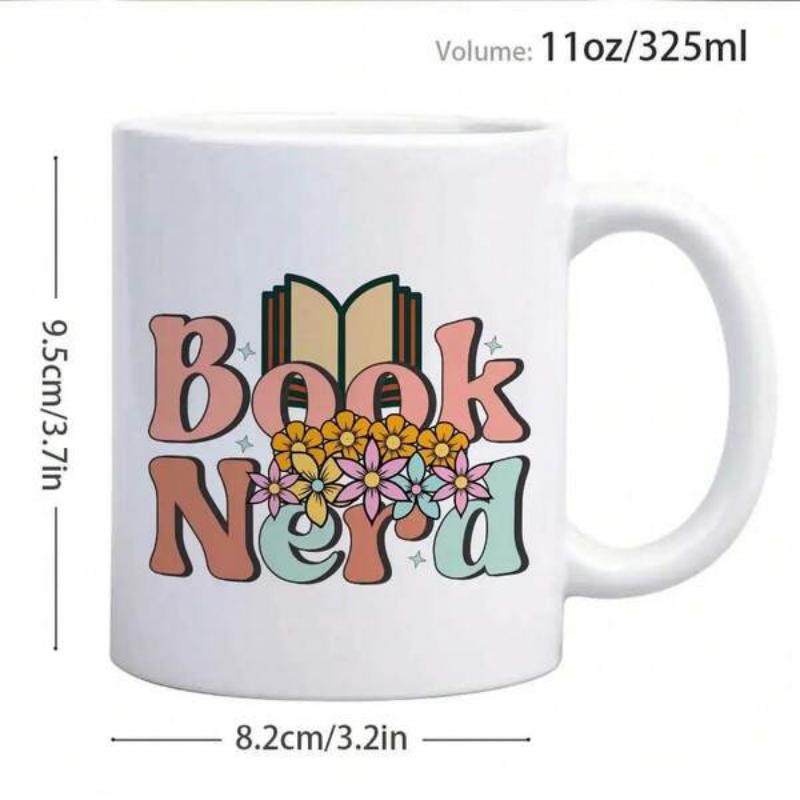Tailorly White Ceramic 11 oz Mug - Book Nerd Retro Style Floral Illustrations With An Open Book Among Blooming Blossoms Book