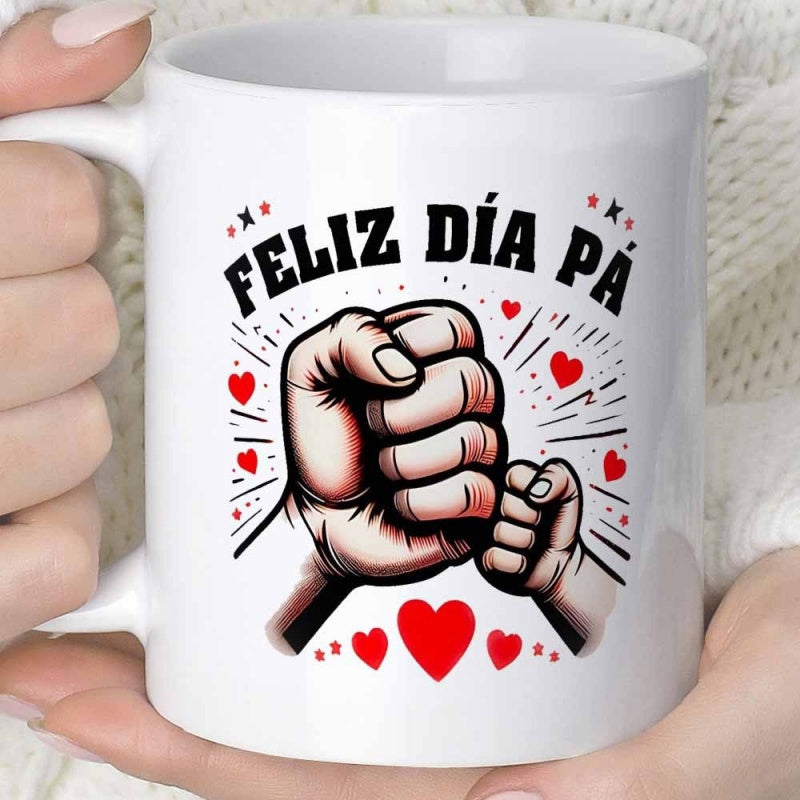 Tailorly White Ceramic 11 oz Mug - Touching Hands Together With Small Hearts And Artistic Dynamic Lines Illustrating Hand