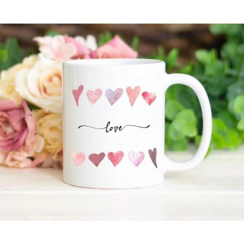 Tailorly White Ceramic 11 oz Mug - Love Soft Watercolor Elements Arranged Between Delicate Pink And Purple Painted Heart