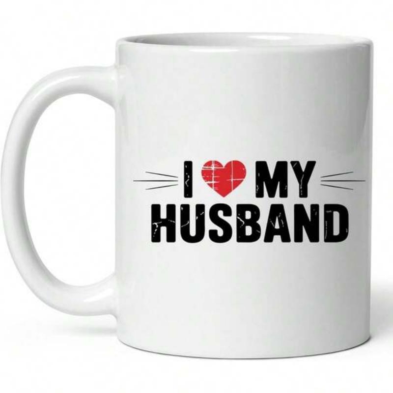 Tailorly White Ceramic 11 oz Mug - I My Husband Rustic Distressed Font With Elegant Whiskers Surrounding A Vibrant Crimson Heart