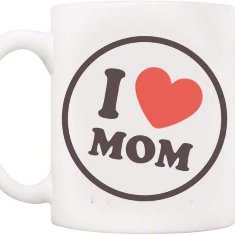 Tailorly White Ceramic 11 oz Mug - I Mom Minimalist Circular Frame Featuring A Vibrant Red Heart On Ceramic