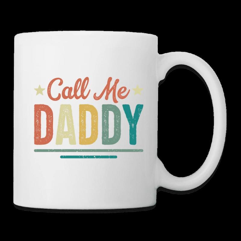 Tailorly White Ceramic 11 oz Mug - Call Me Daddy Vintage Style Colorful Retro Text With Stars And Horizontal Lines Mug
