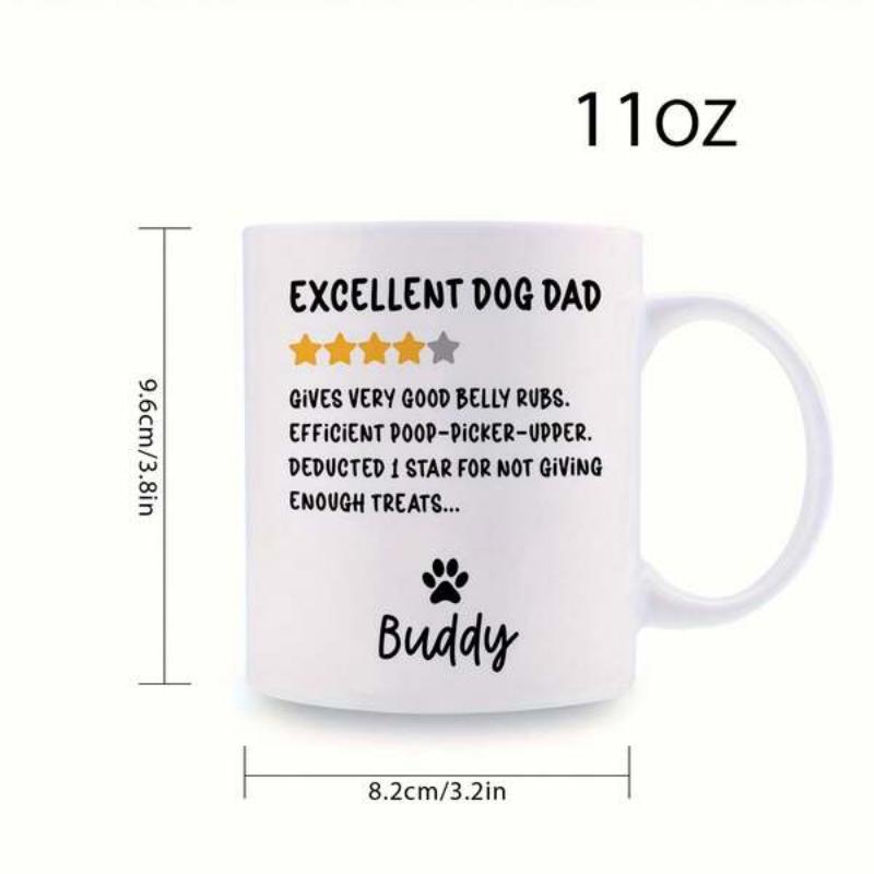 Tailorly White Ceramic 11 oz Mug - Excellent Dog Dad Buddy Humorous Five Star Rating Layout With A Tiny Minimalist Paw Mug