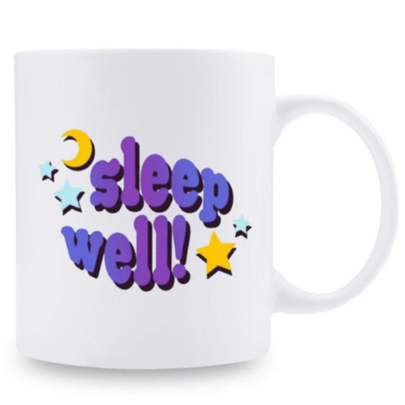 Tailorly White Ceramic 11 oz Mug - Sleep Well Night Sky With Twinkling Stars And Glowing Crescent Moon