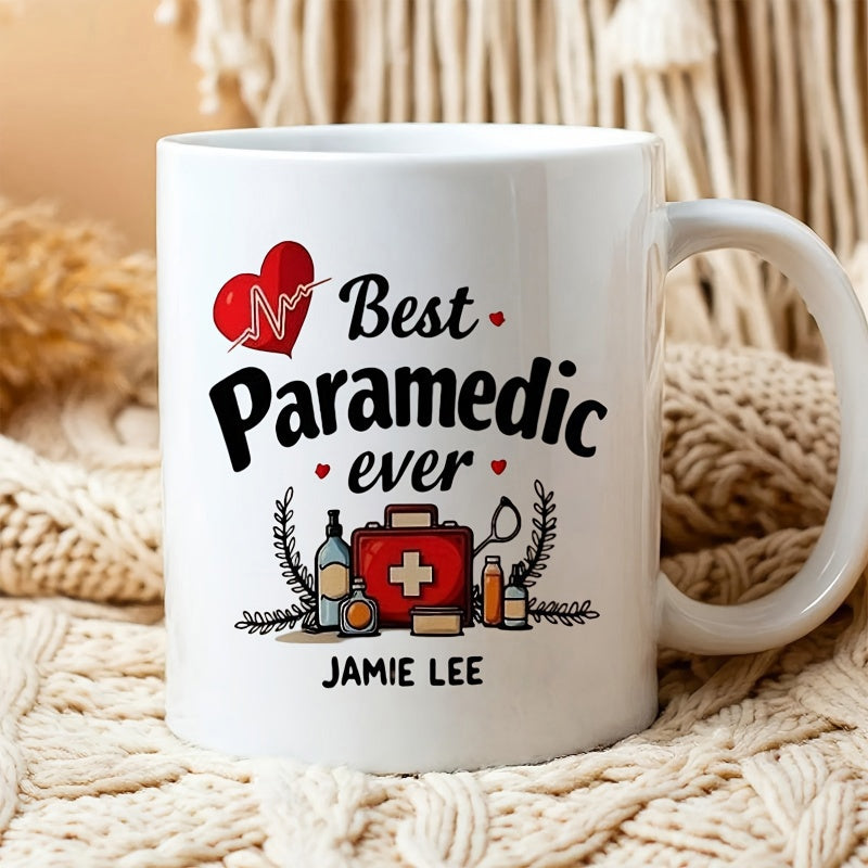 Tailorly White Ceramic 11 oz Mug - Best Paramedic Ever Jamie Lee Professional Medical Kit With Heartbeat Icon And Stethoscope Mug