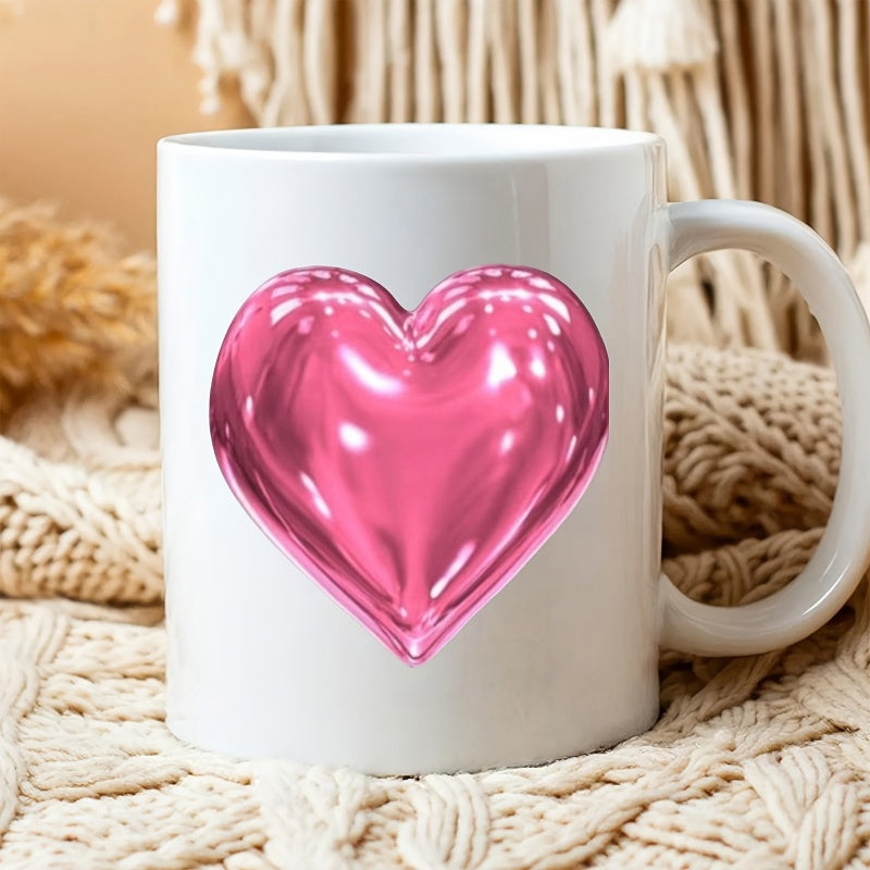 Tailorly White Ceramic 11 oz Mug - Glossy Pink Metallic Balloon Style Shaping A Radiant Romantic Heart