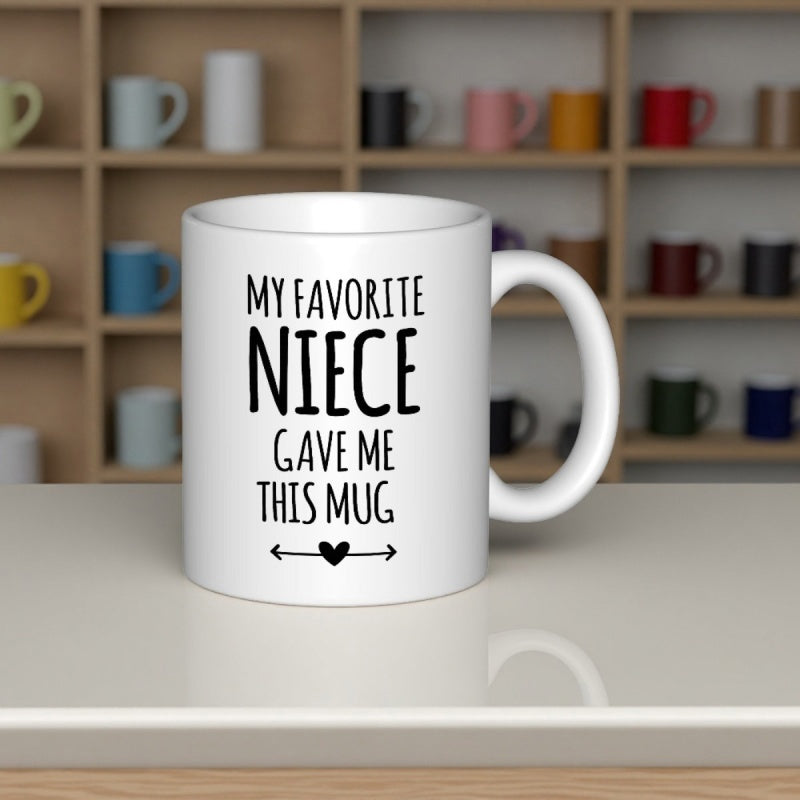 Tailorly White Ceramic 11 oz Mug - My Favorite Niece Gave Me This Mug Minimalist Heart With Arrows Printed On Mug