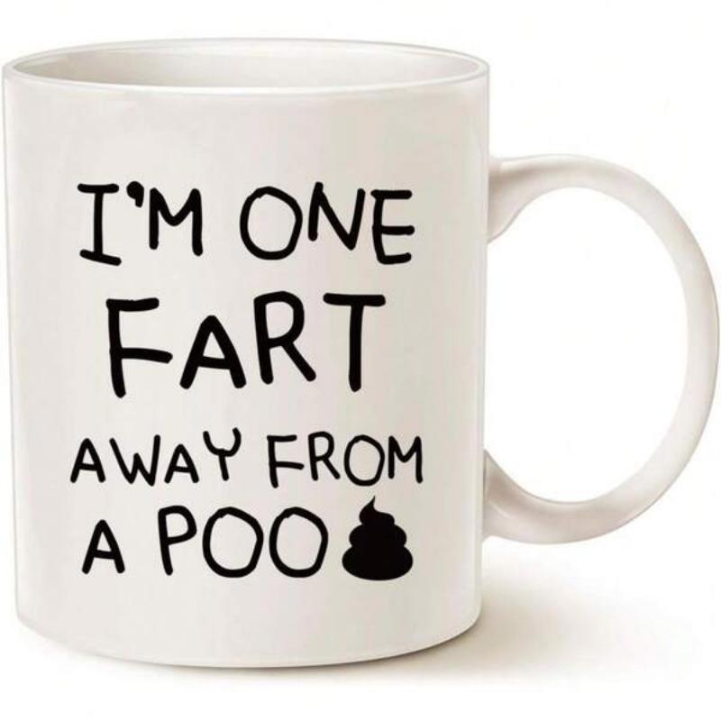 Tailorly White Ceramic 11 oz Mug - Im One Fart Away From A Poo Minimalist Black Poop Icon Featuring Simple Silhouette Humor Mug