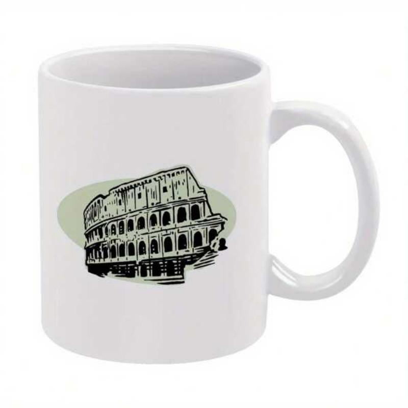 Tailorly White Ceramic 11 oz Mug - Sketch Of Ancient Historical Amphitheater Ruins With Arches And Stone Colosseum