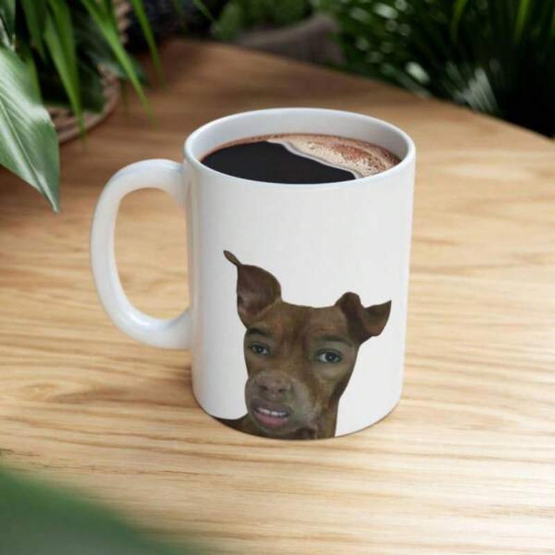 Tailorly White Ceramic 11 oz Mug - Quirky Brown Dog With Realistic Human Eyes Staring Forward Dog