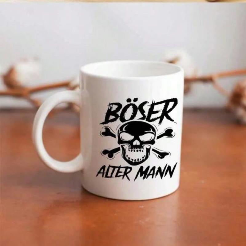 Tailorly White Ceramic 11 oz Mug - Gritty Black Distressed Artistic Skeleton Head Featuring Crossed Bones And Sharp Edges Skull