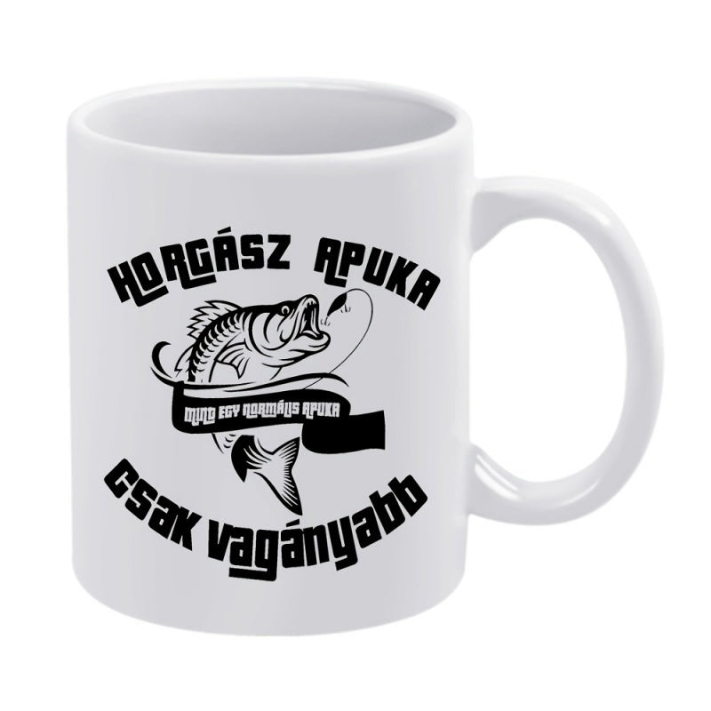 Tailorly White Ceramic 11 oz Mug - Artistic Jumping Bass Hooked On Line Featuring Elegant Fluid Graphic Swirls Fish