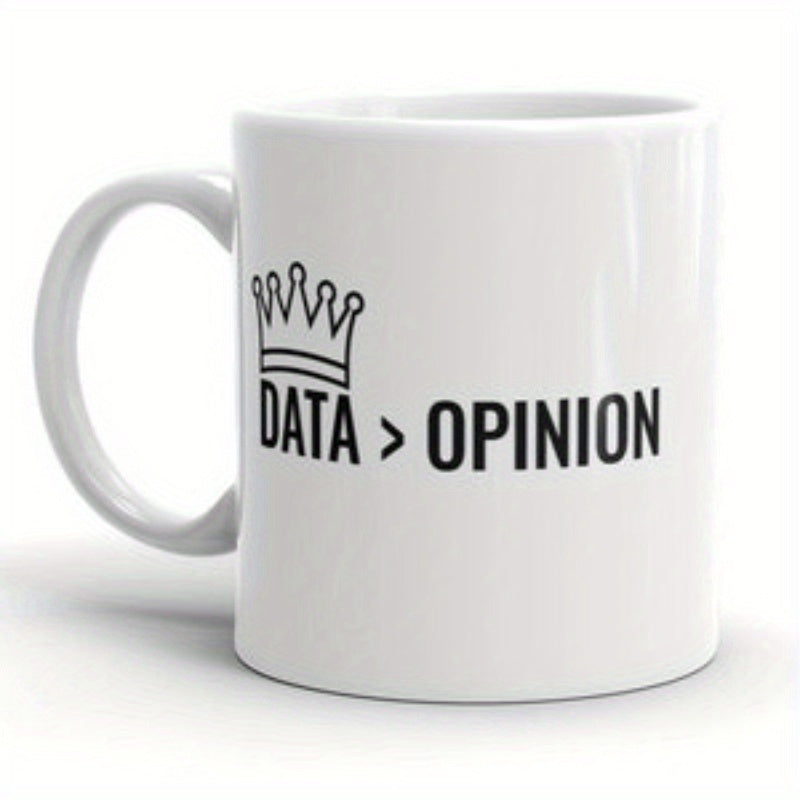 Tailorly White Ceramic 11 oz Mug - Data Opinion Minimalist Black Outlined Illustration Featuring A Majestic Five Pointed Crown