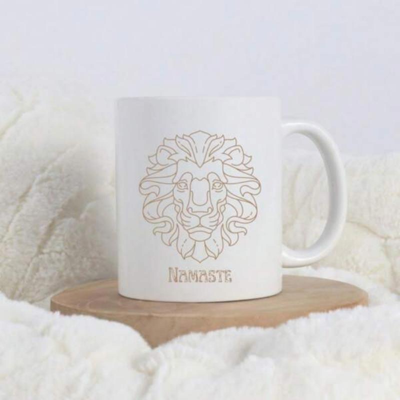 Tailorly White Ceramic 11 oz Mug - Namaste Intricate Line Art Design Featuring A Majestic Head Of A Lion