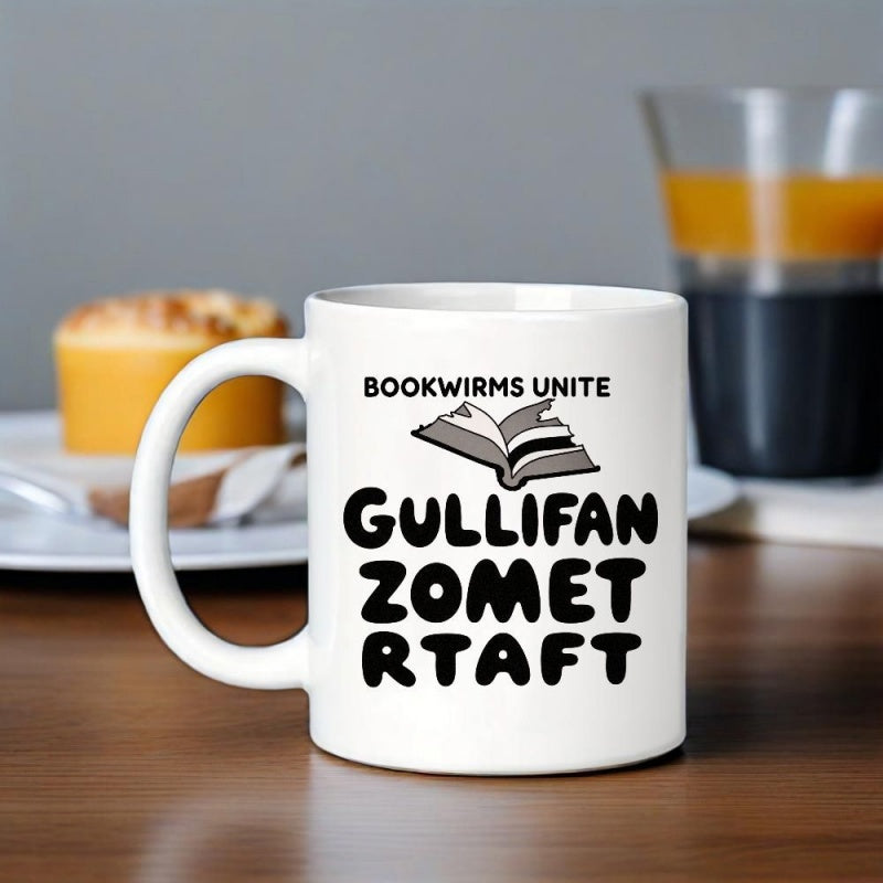 Tailorly White Ceramic 11 oz Mug - Bookwirms Unite Minimalist Open Book With Stylized Pages And Bold Creative Typography Book