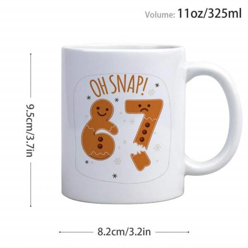 Tailorly White Ceramic 11 oz Mug - Oh Snap Cute Festive Gingerbread Number Six And Broken Seven With Icing Decorations Gingerbread