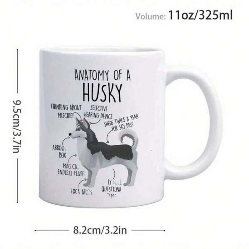 Tailorly White Ceramic 11 oz Mug - Anatomy Of A Husky Humorous Detailed Anatomical Labels On A Playful Sled Dog Husky