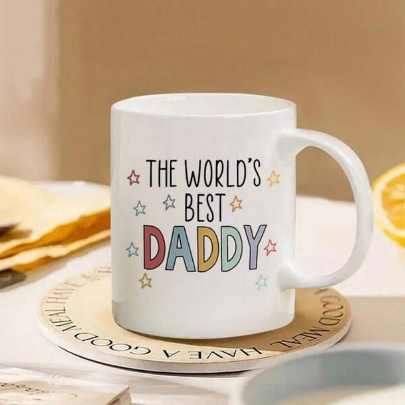 Tailorly White Ceramic 11 oz Mug - The Worlds Best Daddy Colorful Minimalist Stars Floating Around Playful Bold Lettering With Festive Spirit Daddy