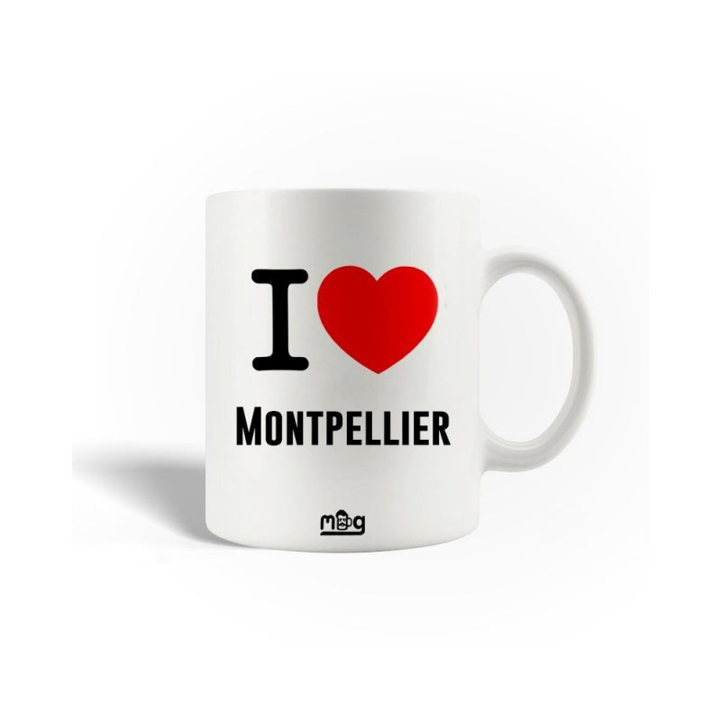 Tailorly White Ceramic 11 oz Mug - I Montpellier Vibrant Red Heart Symbol Printed On Smooth Polished Mug