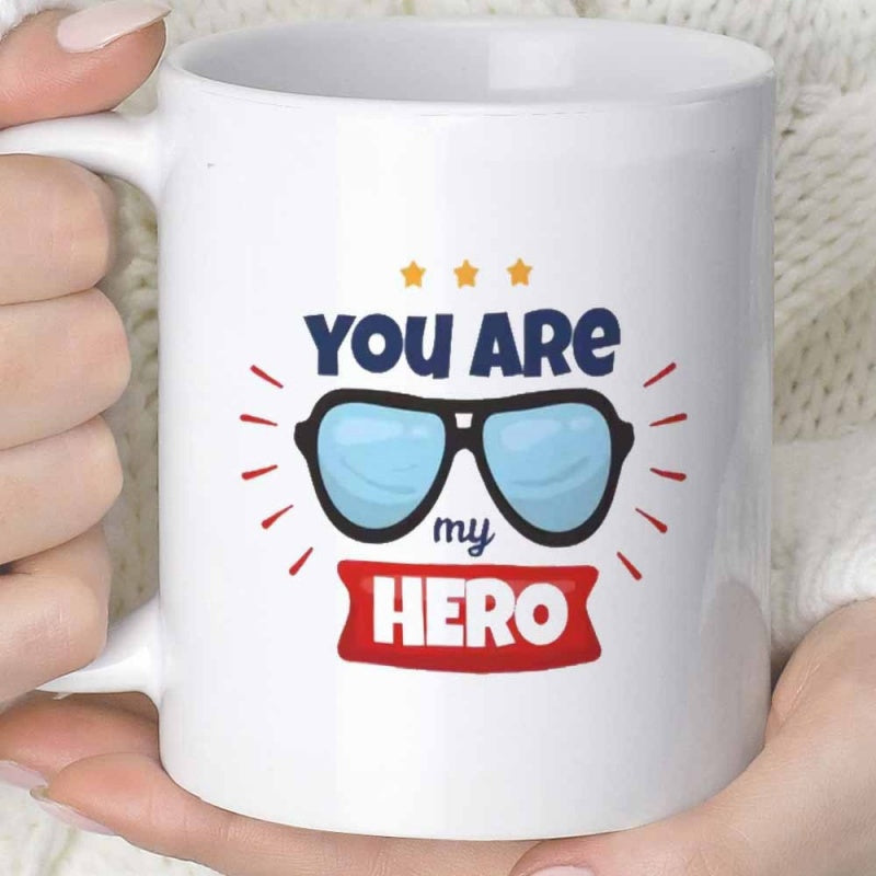 Tailorly White Ceramic 11 oz Mug - You Are My Hero Blue Aviator Sunglasses With Radiant Red Banner And Golden Stars Sunglasses